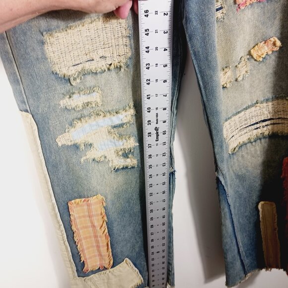 Oli & Hali Dawn Patchwork Wide Straight Jeans Size Small Mixed Media, Retro Edgy - Picture 13 of 16